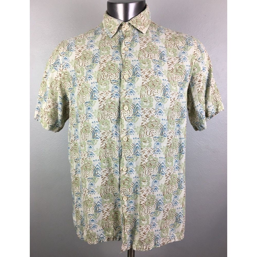 Mens‎ Margaritaville Short Sleeve Button Front Shirt Size L Silk Linen Floral